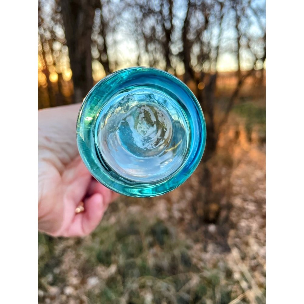 Vintage Turquoise Blue Clear Tint Etched Tall Bud Flower Vase 9.5" - Picture 3 of 14